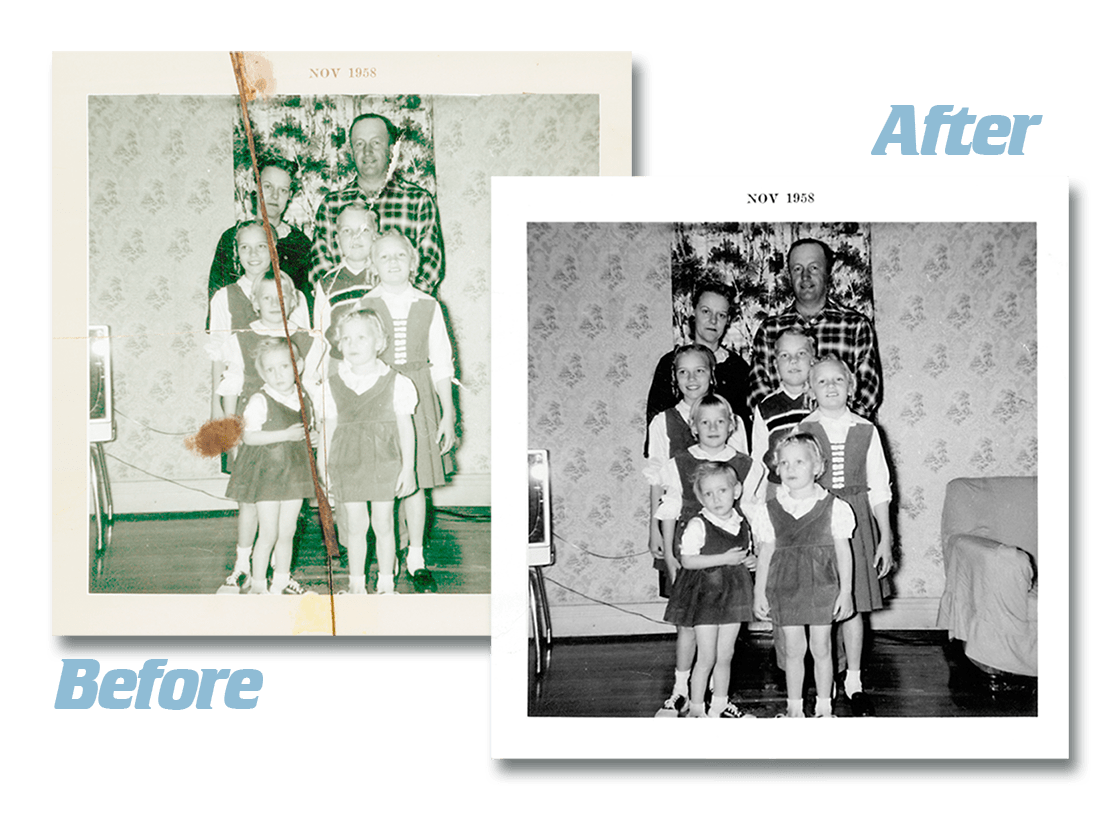 Before and after look at our photo restoration service